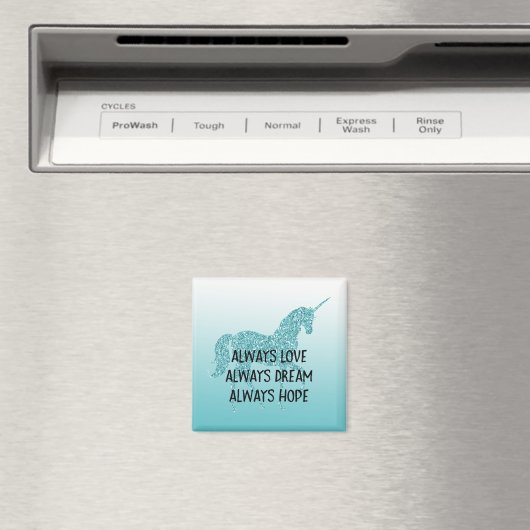 Girly Glitzy Glitter Aqua Unicorn Magneet (Insitu (Vaatwasser))