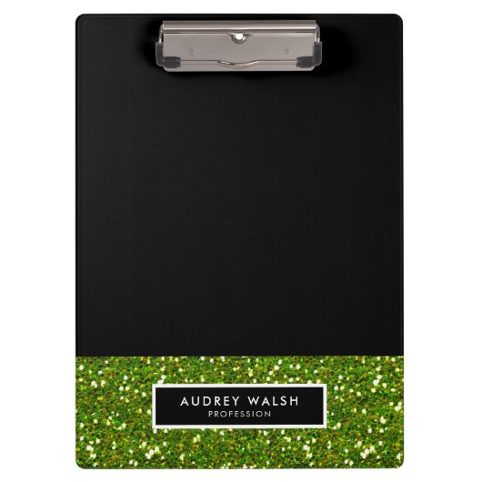 Girly Glitzy Green Sequin Glitter Black Klembord (Voorkant)