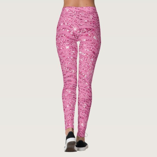 Girly Glitzy Roze Glitter Zebra Leggings (Achterkant)