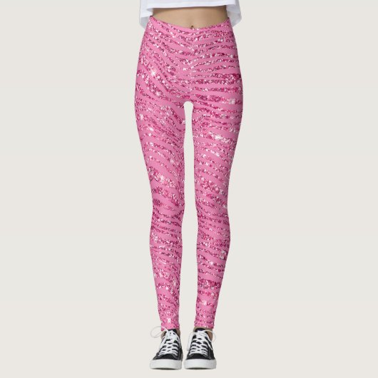 Girly Glitzy Roze Glitter Zebra Leggings (Voorkant)