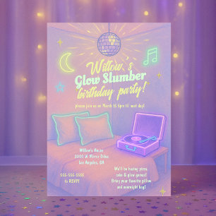 Girly Glow Neon Disco Sleepover Party Kaart