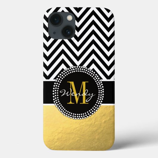 Girly Gold and Black Chevron Monogrammed Case-Mate iPhone Case (Achterkant)