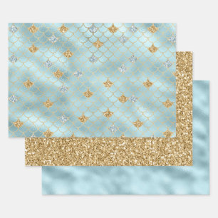 Girly Gold Aqua Blue Glitter Mermaid Quote Inpakpapier Vel