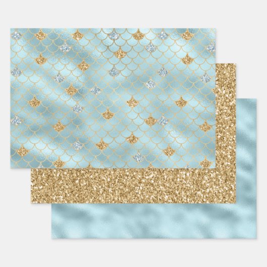 Girly Gold Aqua Blue Glitter Zeemeermin Quote Inpakpapier Vel (Set)