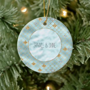 Girly Gold Aqua Blue Glitter Zeemeermin Quote Keramisch Ornament