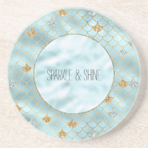 Girly Gold Aqua Blue Glitter Zeemeermin Quote Zandsteen Onderzetter
