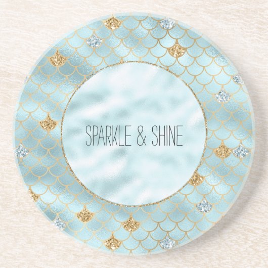 Girly Gold Aqua Blue Glitter Zeemeermin Quote Zandsteen Onderzetter (Voorkant)