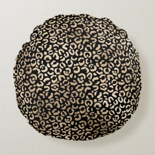 Girly Gold Black Glam Leopard Print Rond Kussen
