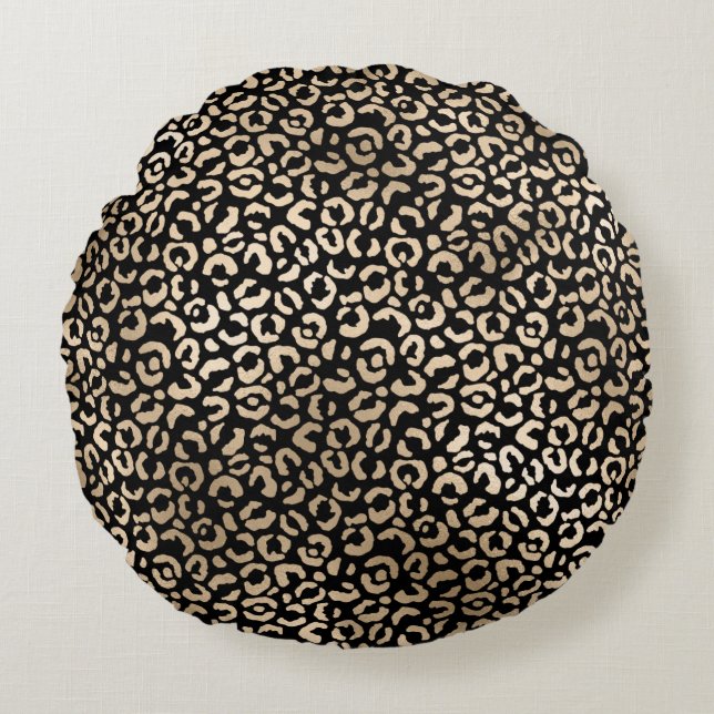 Girly Gold Black Glam Leopard Print Rond Kussen (Voorkant)
