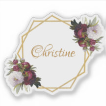 Girly Gold Bourgogne Pioenen Naam Floral Geometric