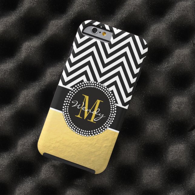 Girly Gold en Black Chevron Monogrammed Case-Mate iPhone Case (Voorbeeld)