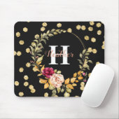 Girly Gold Faux & Floral Wreath Monogram Muismat (Met muis)