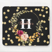 Girly Gold Faux & Floral Wreath Monogram Muismat (Voorkant)
