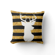Girly Gold Faux Glitter Antler Black Stripes