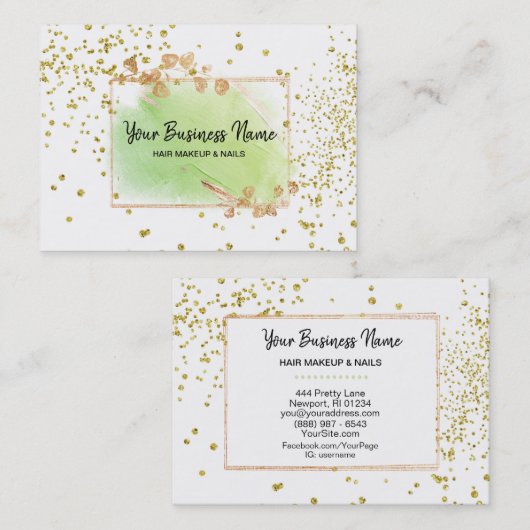 *~* Girly Gold Floral Lijst White Lime Green Visitekaartje (Voorkant / Achterkant)