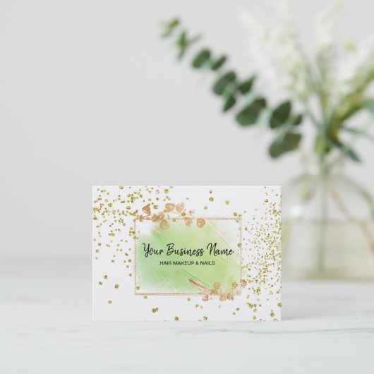*~* Girly Gold Floral Lijst White Lime Green Visitekaartje (Staand voorkant)