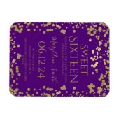 Girly Gold Foil Confetti Sweet 16 Invite Paars Magneet (Horizontaal)