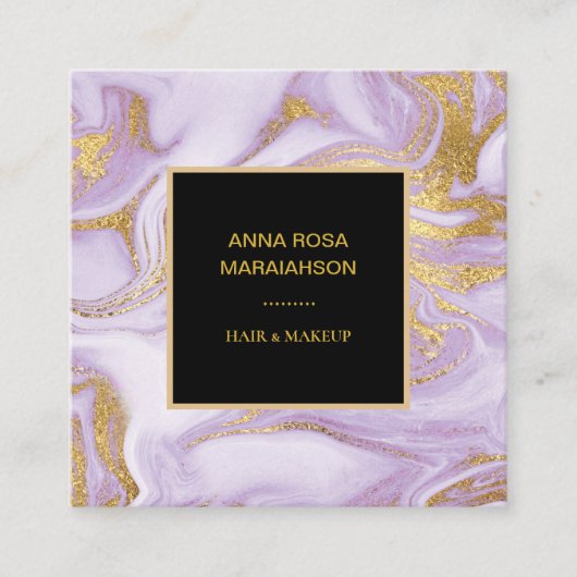 ** Girly Gold Folie Aderen Lavendel Marmer Modern Vierkante Visitekaartje (Voorkant)