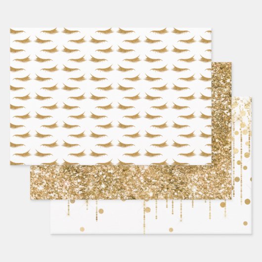 Girly Gold Glam Glitter Wimpers Inpakpapier Vel (Set)