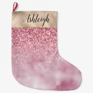 Girly Gold Glam Pink Glitzy Glitter Sparkle Name Grote Kerstsok