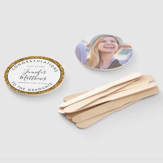 Girly Gold Glitter Afstuderen School Class Foto Handwaaier (Niet-gemonteerd)