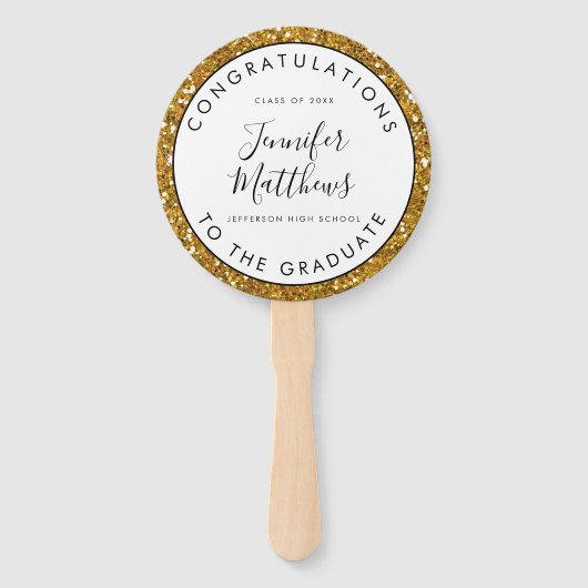 Girly Gold Glitter Afstuderen School Class Foto Handwaaier (Voorkant)