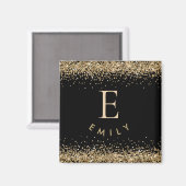 Girly Gold Glitter Black Monogram Initiaal Name Magneet (Voorkant / Achterkant)