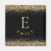 Girly Gold Glitter Black Monogram Initiaal Name Magneet (Voorkant)