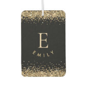 Girly Gold Glitter Black Monogram Name Initiaal Luchtverfrisser (Voorkant)