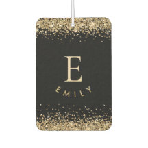 Girly Gold Glitter Black Monogram Name Initiaal