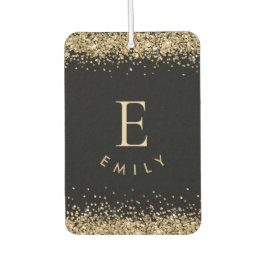 Girly Gold Glitter Black Monogram Name Initiaal Luchtverfrisser
