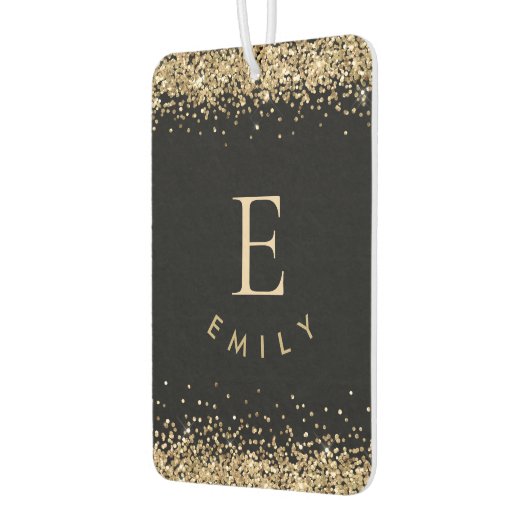Girly Gold Glitter Black Monogram Name Initiaal Luchtverfrisser (Links)
