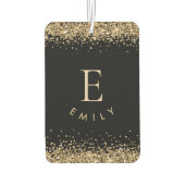 Girly Gold Glitter Black Monogram Name Initiaal Luchtverfrisser (Achterkant)