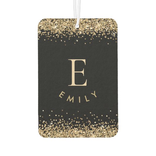 Girly Gold Glitter Black Monogram Name Initiaal Luchtverfrisser (Achterkant)