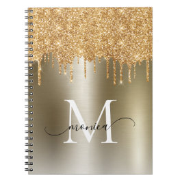 Girly Gold Glitter Blush Ombre Monogram Naam Notitieboek