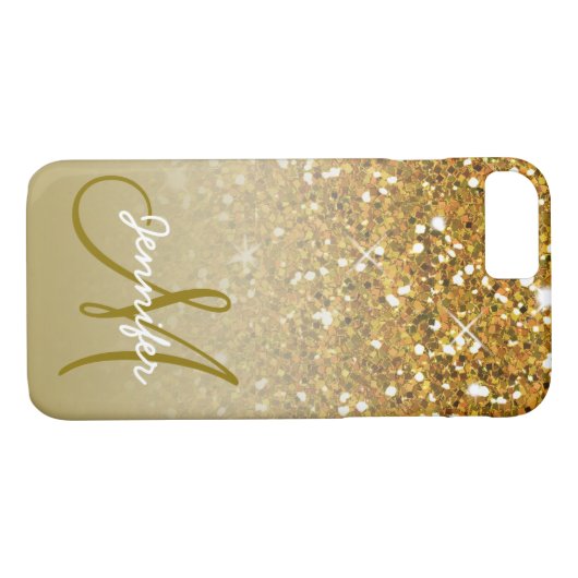 Girly Gold Glitter Custom Monogram Name Ombre Case-Mate iPhone Case (Achterkant (Horizontaal))
