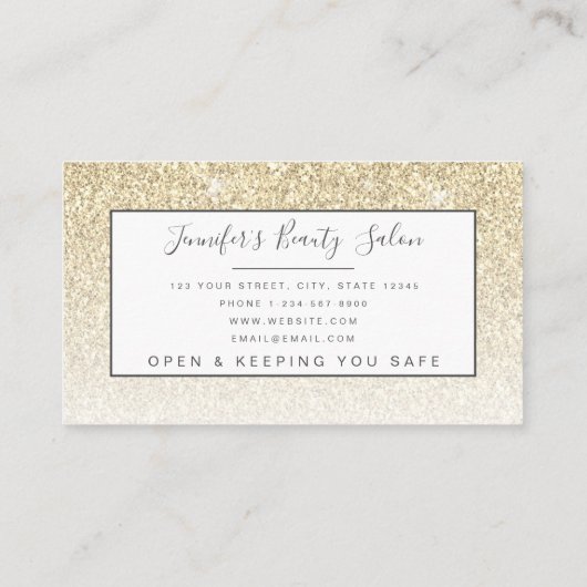Girly Gold Glitter Lashes Salon Open Covid Safety Visitekaartje (Achterkant)