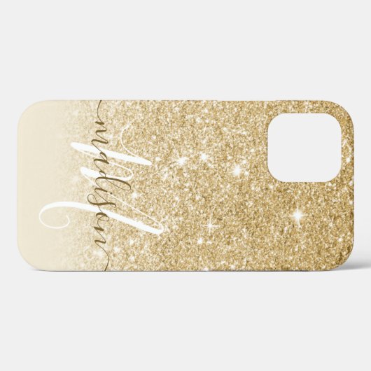 Girly Gold Glitter Monogram Naam Case-Mate iPhone Case (Achterkant (horizontaal))
