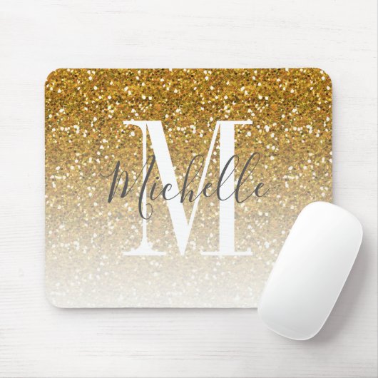 Girly Gold Glitter Ombre Sparkle Monogram Naam Muismat (Met muis)