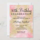 Girly gold glitter roze waterverf 30e verjaardag kaart (Voorkant)