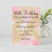 Girly gold glitter roze waterverf 30e verjaardag kaart (Staand voorkant)