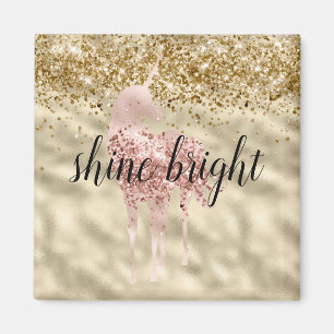 Girly Gold Glitter Sparkle Confetti Roze Eenhoorn Magneet