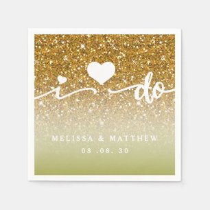 Girly Gold Glitter Sparkle I Do Names Wedding Servet