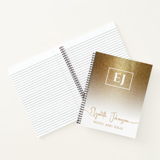 Girly Gold Glitter Sparkle White Chique Monogramme Notitieboek (Binnen)