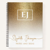 Girly Gold Glitter Sparkle White Chique Monogramme Notitieboek (Voorkant)