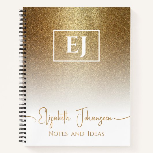 Girly Gold Glitter Sparkle White Chique Monogramme Notitieboek (Voorkant)
