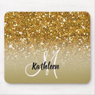 Girly Gold Glitter Sparkles Monogram Muismat