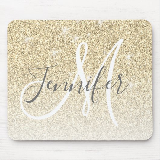 Girly Gold Glitter Sparkles Monogram Muismat (Voorkant)