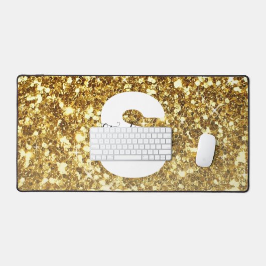 Girly Gold Glitter Sparkles Monogram Script Name Bureaumat (Keyboard & Muis)