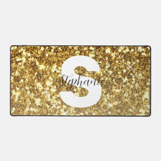 Girly Gold Glitter Sparkles Monogram Script Name Bureaumat (Voorkant)